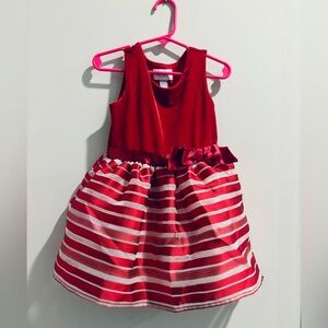 Christmas The children’s place girl toddler 4T red white striped dress velvet